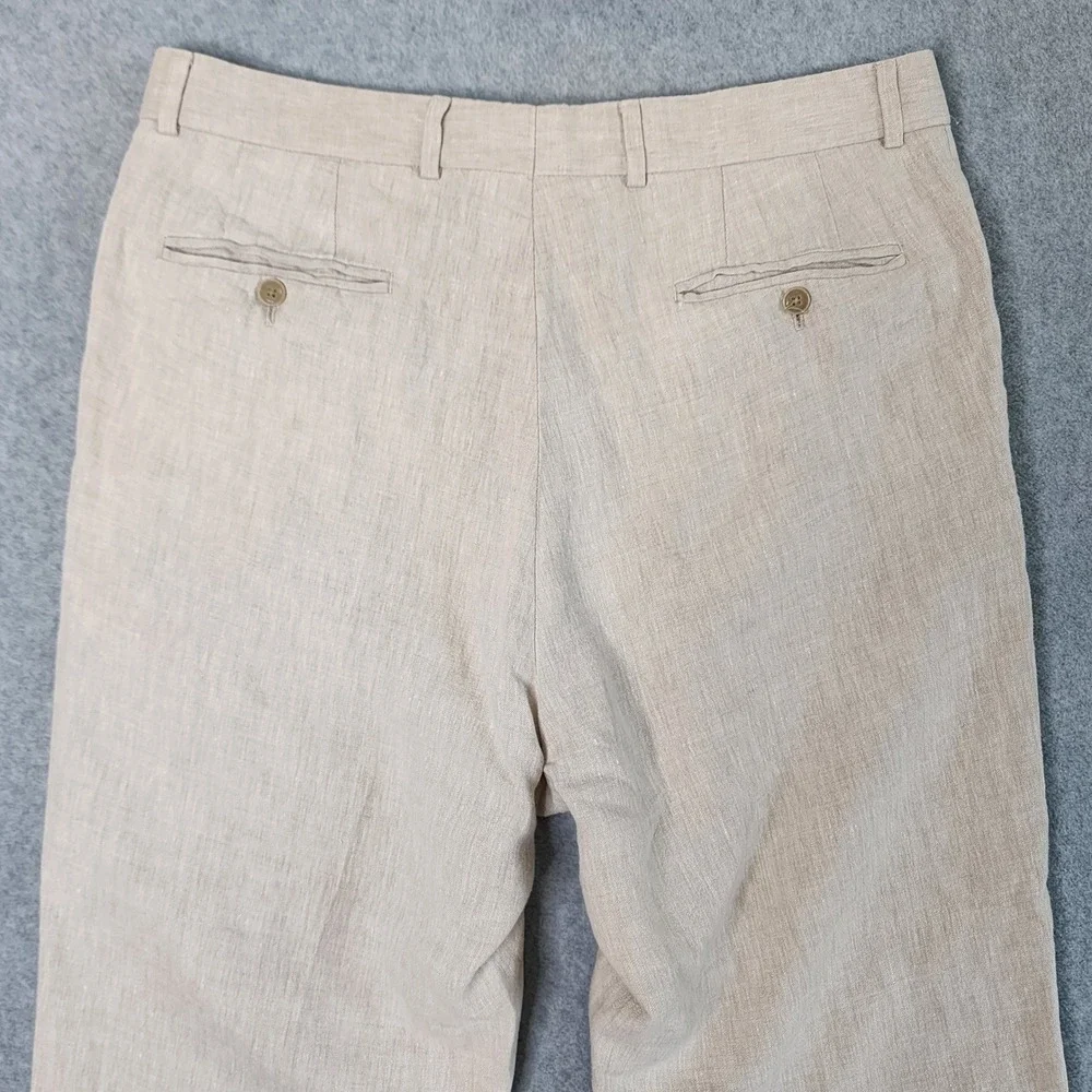 Haspel Linen Trousers Mens 34 Beige Straight Leg Flat Front Coastal Preppy Pants